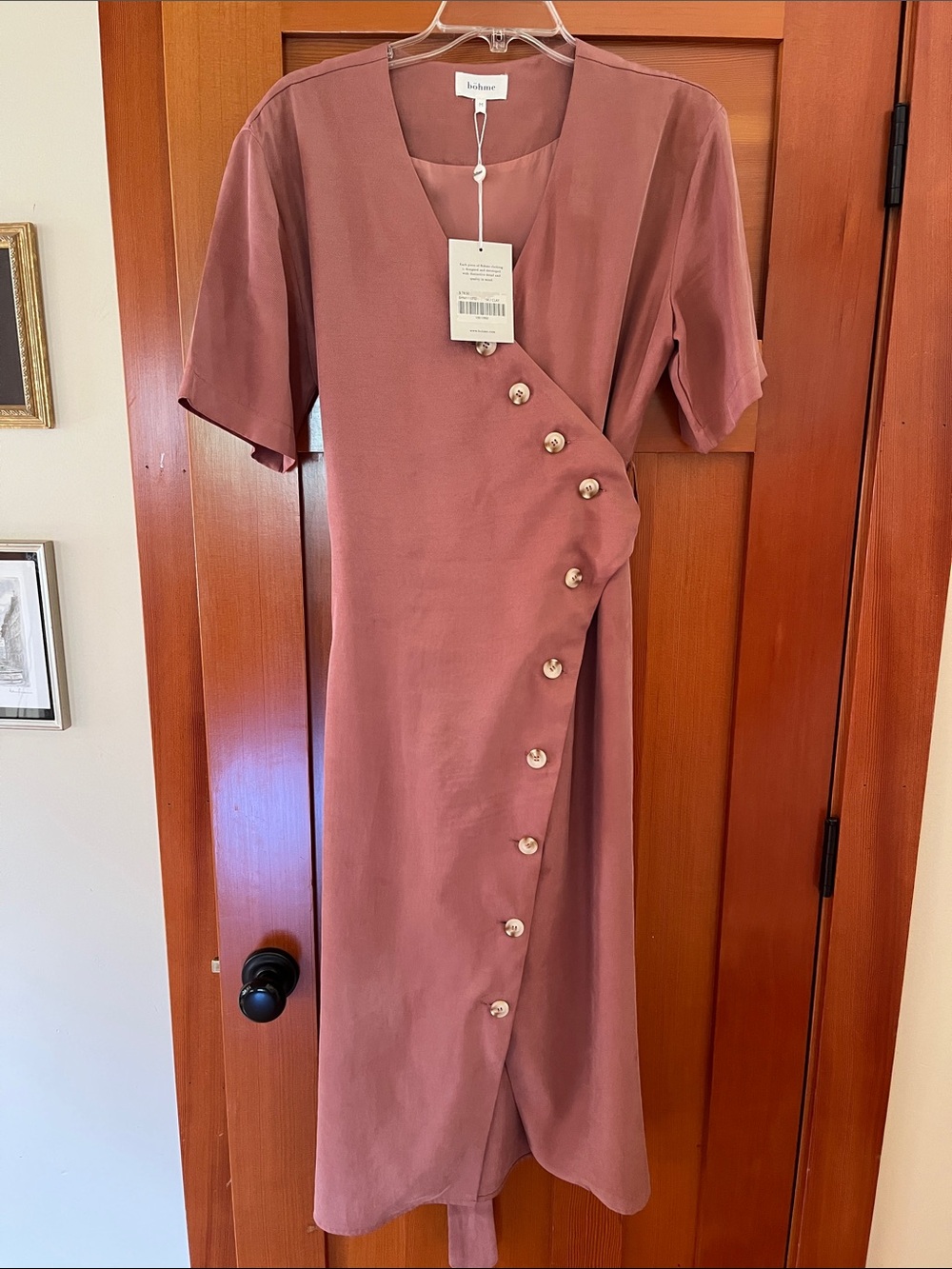 Boheme Dusty Rose Asymmetric Button Midi Dress